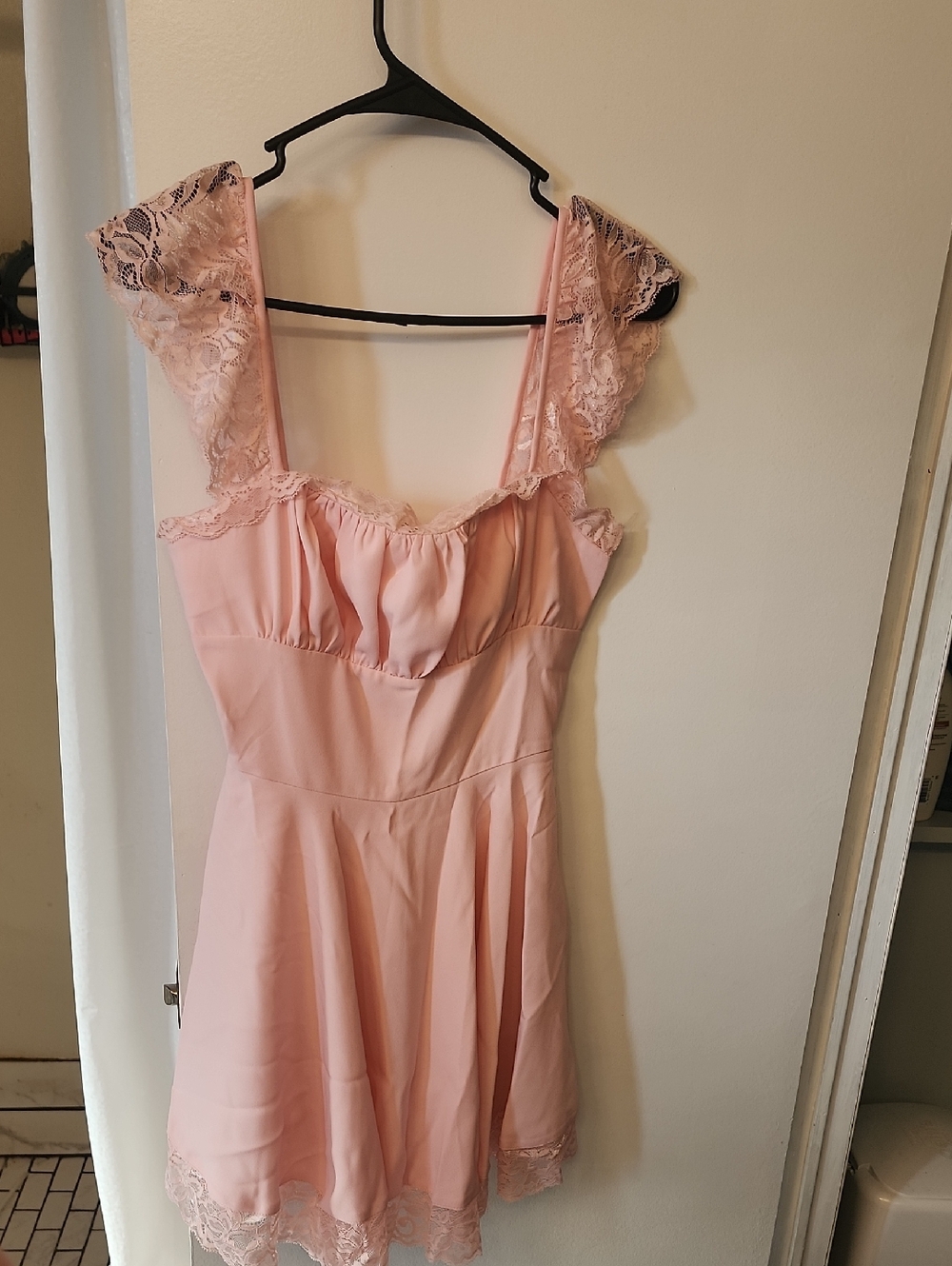 Fashion Nova Blush Pink Lace-Trim Mini Dress